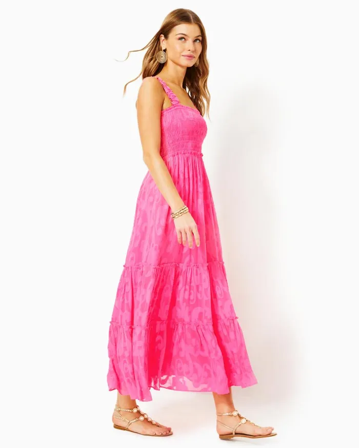 Women Lilly Pulitzer Dresses Hadly Smocked Maxi Dress Mizner Red Poly Crepe Swirl Clip Women Lilly Pulitzer Dresses Hadly Smocked Maxi Dress Mizner Red Poly Crepe Swirl Clip