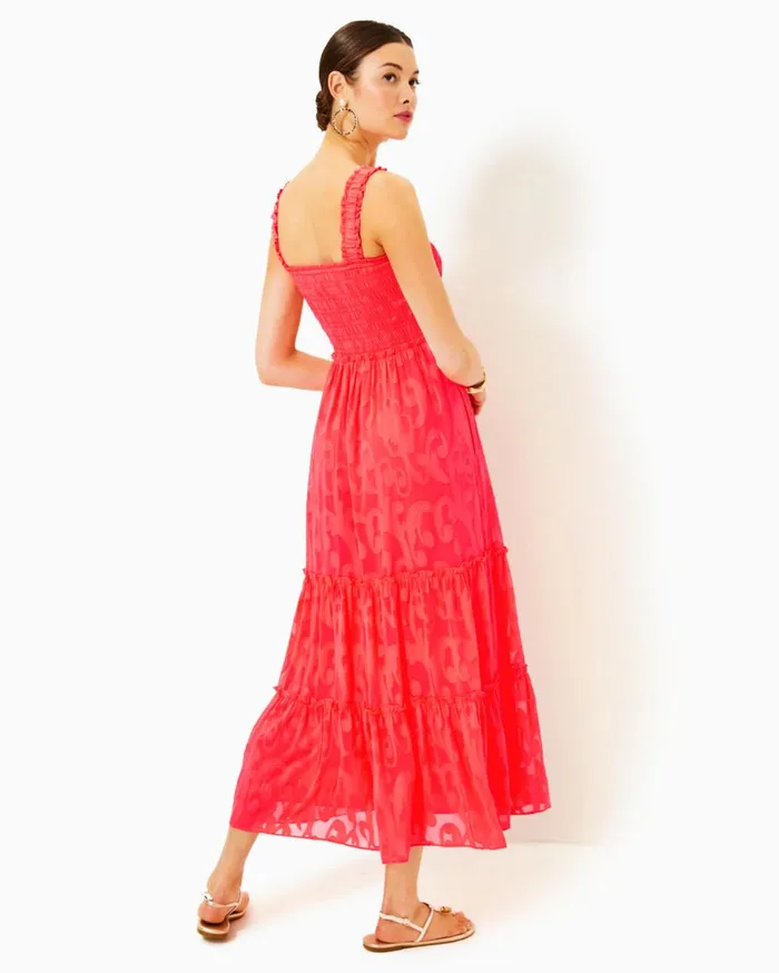 Women Lilly Pulitzer Dresses Hadly Smocked Maxi Dress Mizner Red Poly Crepe Swirl Clip Women Lilly Pulitzer Dresses Hadly Smocked Maxi Dress Mizner Red Poly Crepe Swirl Clip