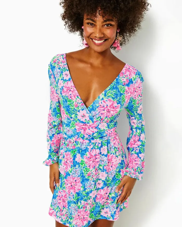 Women Lilly Pulitzer Dresses Riza Long Sleeve Romper Multi Spring In Your Step Women Lilly Pulitzer Dresses Riza Long Sleeve Romper Multi Spring In Your Step