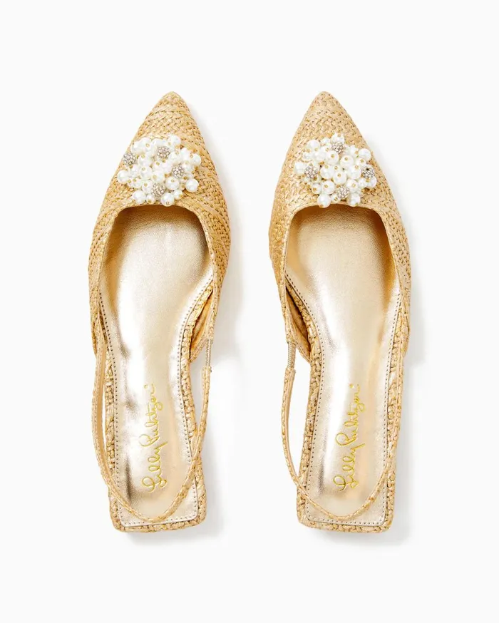 Women Lilly Pulitzer Shoes Brit Straw Slingback Shoe Gold Metallic Women Lilly Pulitzer Shoes Brit Straw Slingback Shoe Gold Metallic