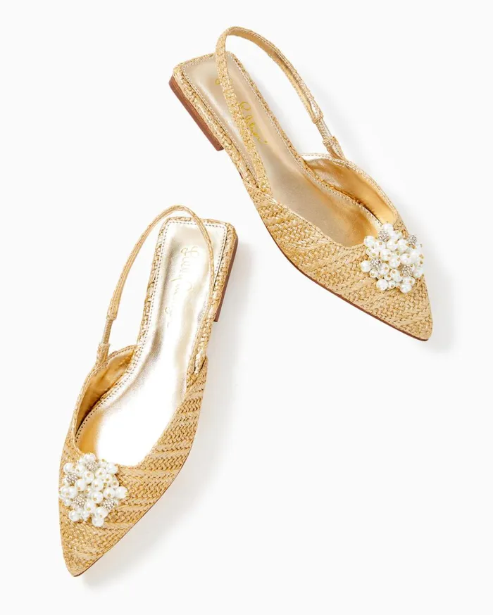 Women Lilly Pulitzer Shoes Brit Straw Slingback Shoe Gold Metallic Women Lilly Pulitzer Shoes Brit Straw Slingback Shoe Gold Metallic