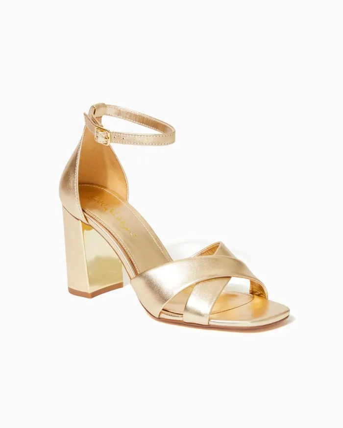 Women Lilly Pulitzer Shoes Kendall Leather Sandal Gold Metallic