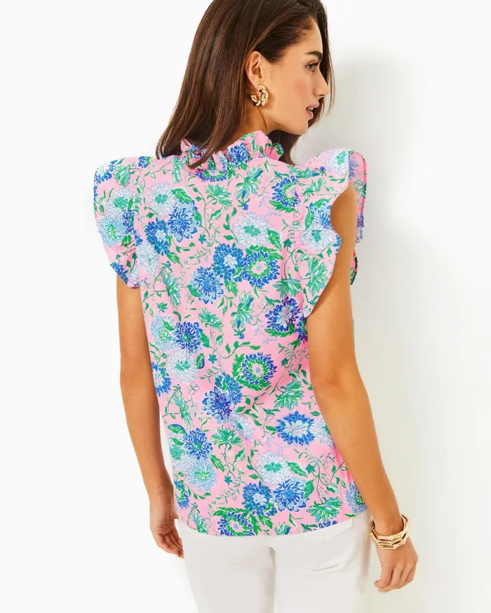 Women Lilly Pulitzer Tops Klaudie Ruffle Sleeve Top Resort White Women Lilly Pulitzer Tops Klaudie Ruffle Sleeve Top Resort White
