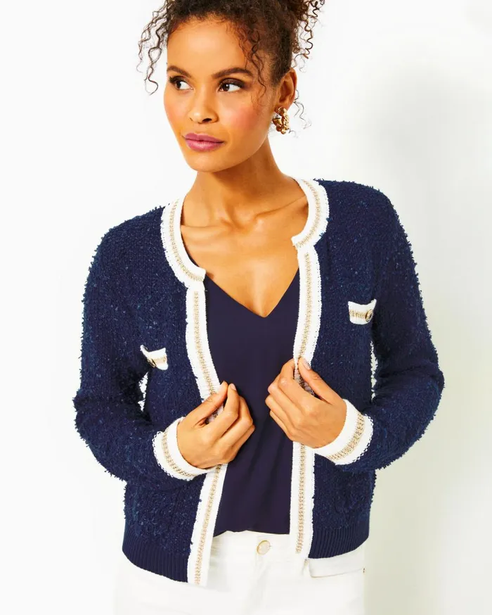 Women Lilly Pulitzer Tops Nalayna Cardigan Low Tide Navy