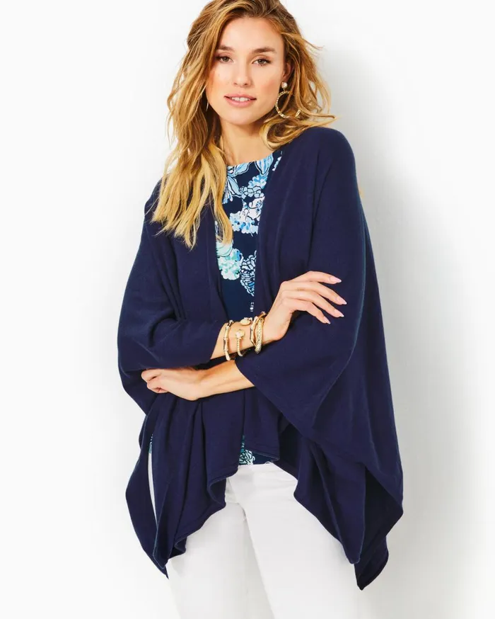Women Lilly Pulitzer Tops Terri Sweater Wrap Heathered Sand Bar Metallic
