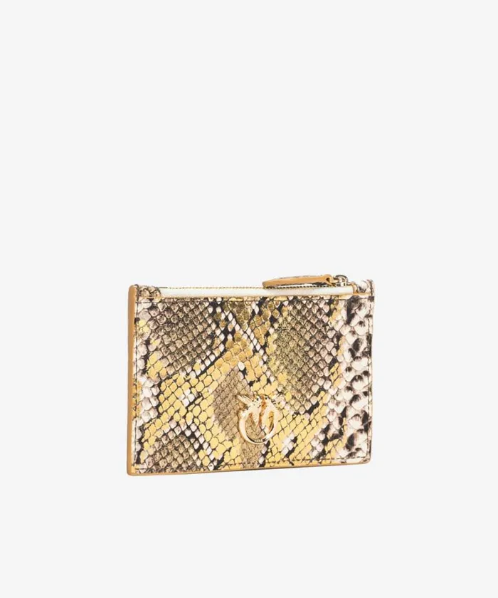 Women Limited Edition Pinko PINKO Galleria Card Holder In Laminated Reptileprint Leather Goldgreygold Women Limited Edition Pinko PINKO Galleria Card Holder In Laminated Reptileprint Leather Goldgreygold
