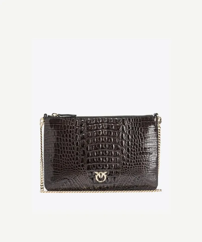 Women Limited Edition Pinko PINKO Galleria Shiny Crocprint Classic Flat Love Bag Blacklight Gold Women Limited Edition Pinko PINKO Galleria Shiny Crocprint Classic Flat Love Bag Blacklight Gold