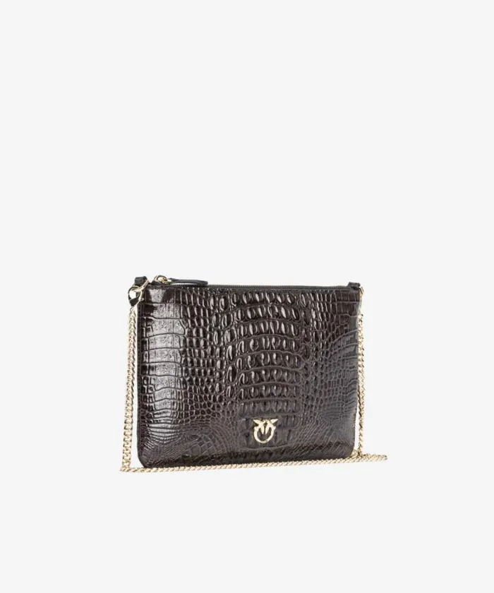 Women Limited Edition Pinko PINKO Galleria Shiny Crocprint Classic Flat Love Bag Blacklight Gold Women Limited Edition Pinko PINKO Galleria Shiny Crocprint Classic Flat Love Bag Blacklight Gold
