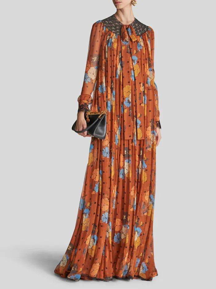Women Long Dress With Inlaid Lace Etro Dresses