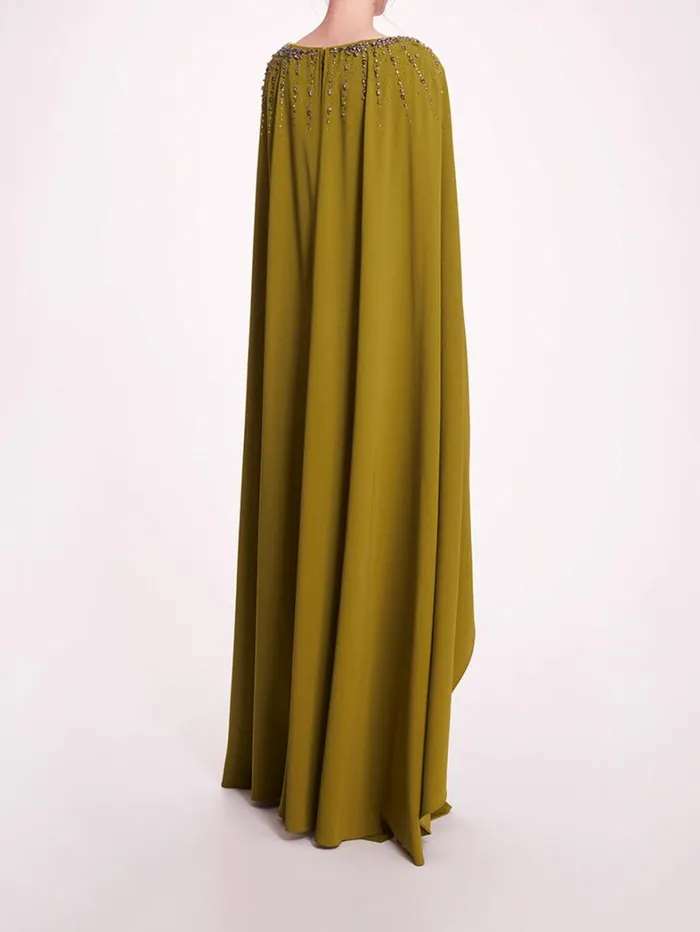 Women Marchesa Dresses Embellished Cape Gown Olive Women Marchesa Dresses Embellished Cape Gown Olive