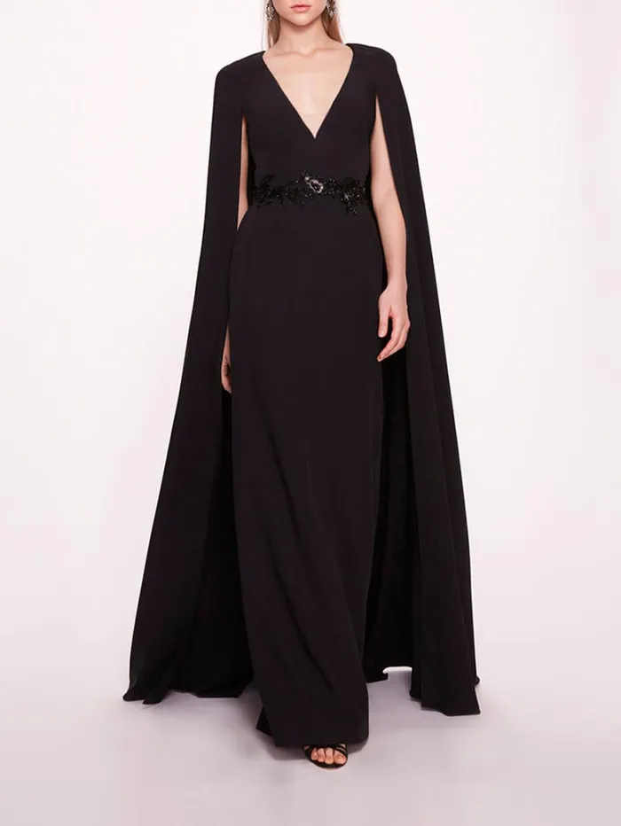 Women Marchesa Dresses Embroidered Belt Kaftan Black