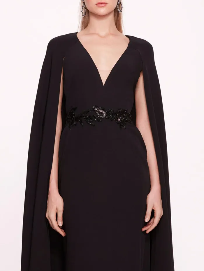 Women Marchesa Dresses Embroidered Belt Kaftan Black Women Marchesa Dresses Embroidered Belt Kaftan Black