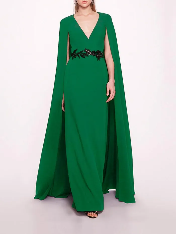 Women Marchesa Dresses Embroidered Belt Kaftan Emerald