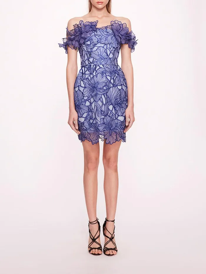 Women Marchesa Dresses Iris Cutwork Mini Dress Navy