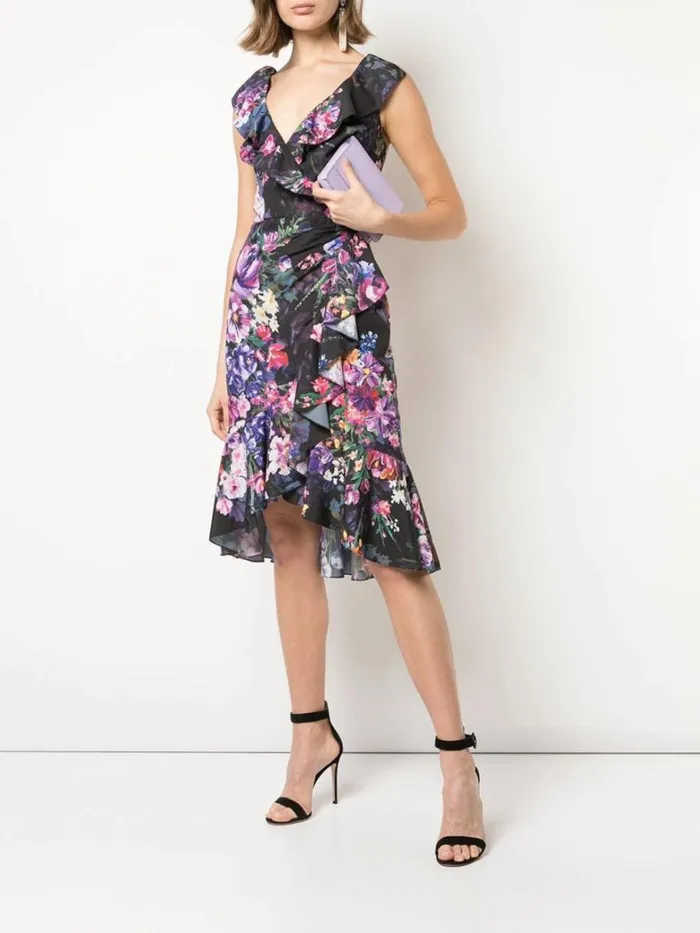 Women Marchesa Dresses Ruffle Cocktail Dress Black