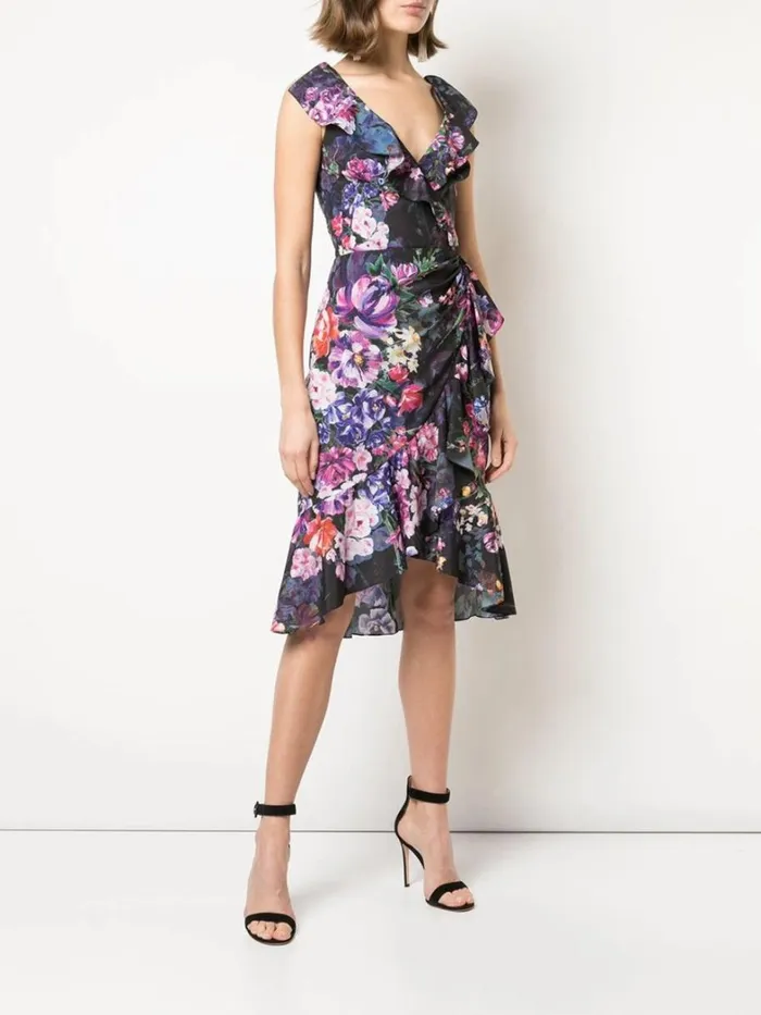 Women Marchesa Dresses Ruffle Cocktail Dress Black