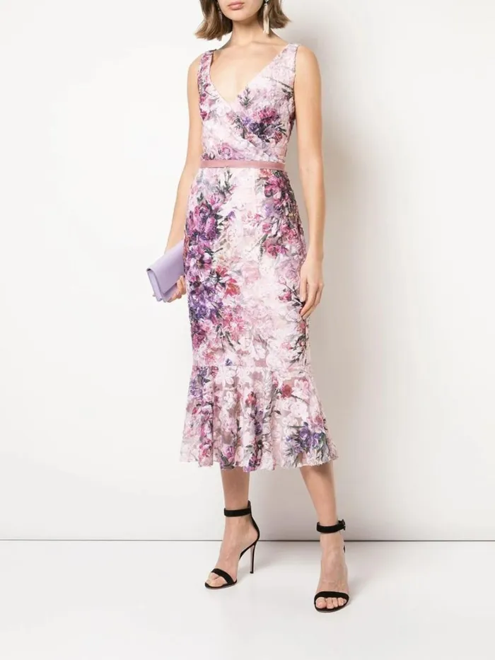 Women Marchesa Dresses Soutache VNeck Mermaid Cocktail Dress Blush