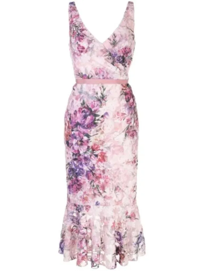 Women Marchesa Dresses Soutache VNeck Mermaid Cocktail Dress Blush