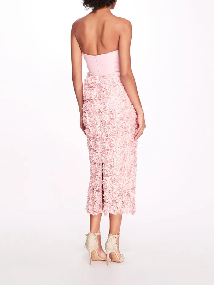 Women Marchesa Dresses Strapless TeaLength Rosette Pencil Dress Carnation Women Marchesa Dresses Strapless TeaLength Rosette Pencil Dress Carnation