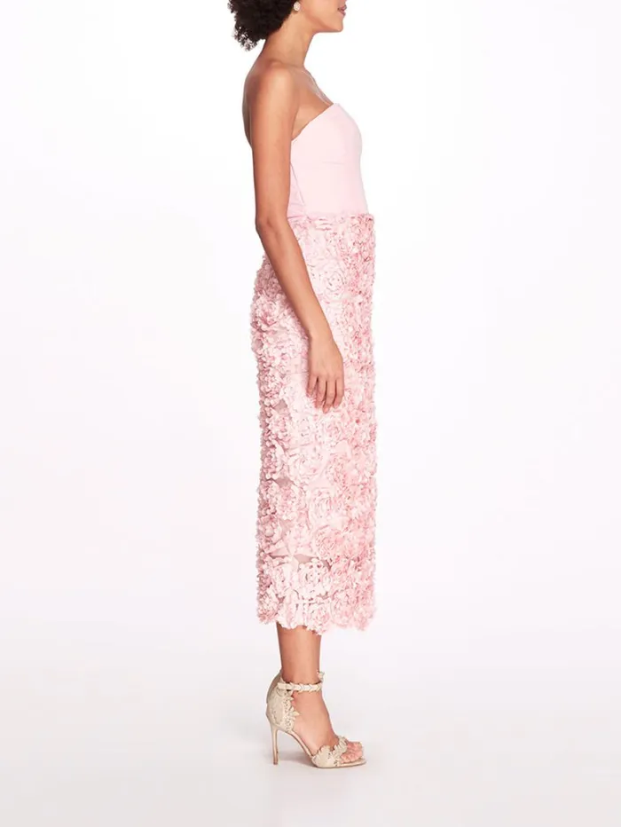 Women Marchesa Dresses Strapless TeaLength Rosette Pencil Dress Carnation Women Marchesa Dresses Strapless TeaLength Rosette Pencil Dress Carnation