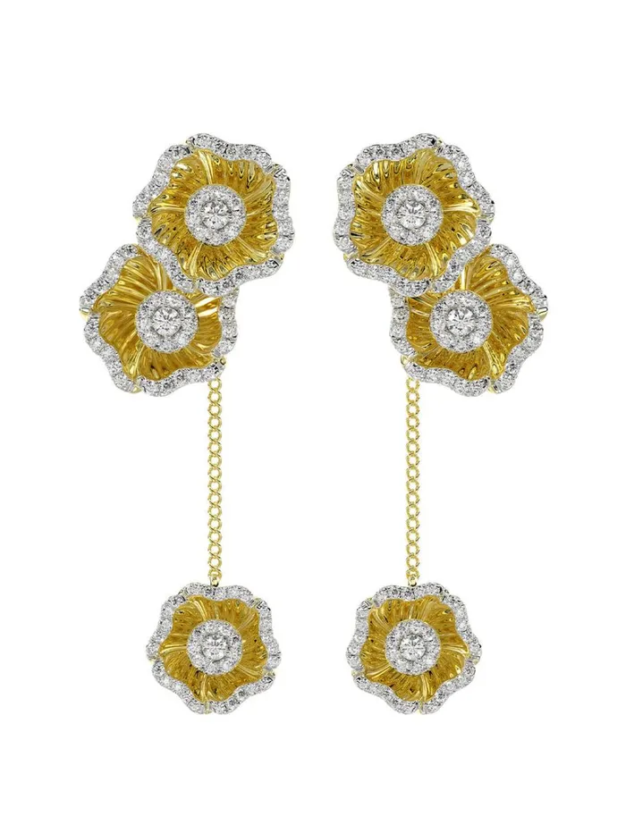 Women Marchesa Jewelry Halo Flower Yellow Gold Drop Earrings Yellow Gold