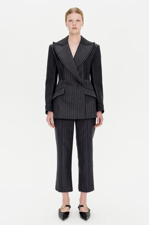 Women Mariposa Blazer Grey Pinstripe Multi Jonathan Simkhai Jackets and Coats