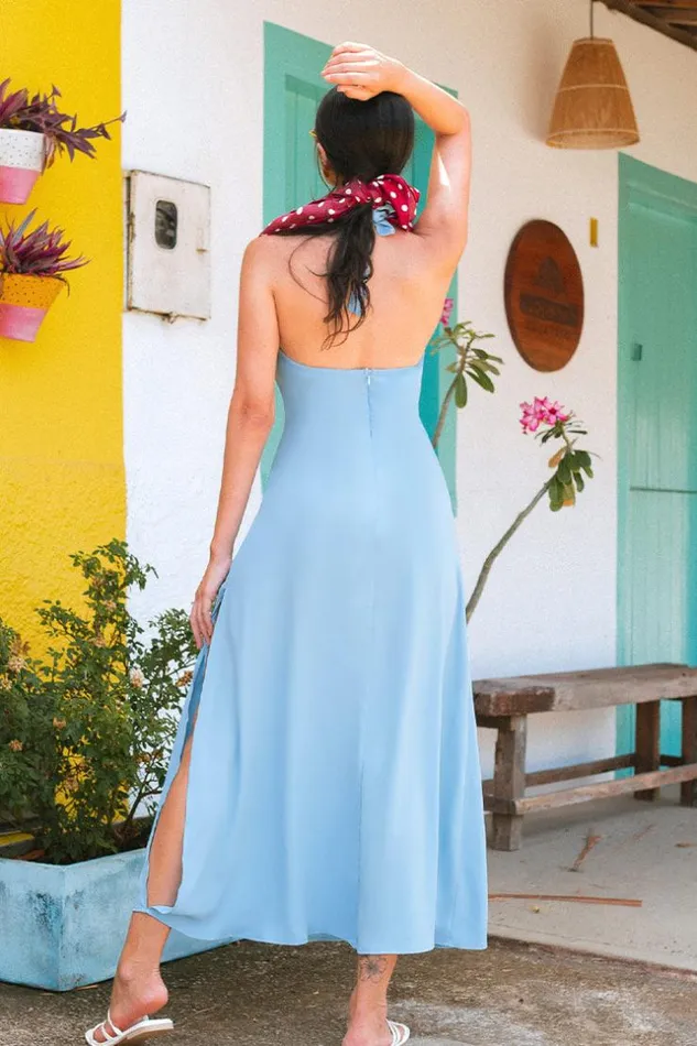 Women Maxi Dresses Cupshe Carol AShape Halter Neck Dress Blue
