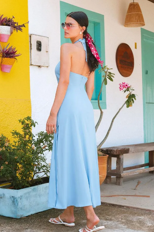 Women Maxi Dresses Cupshe Carol AShape Halter Neck Dress Blue