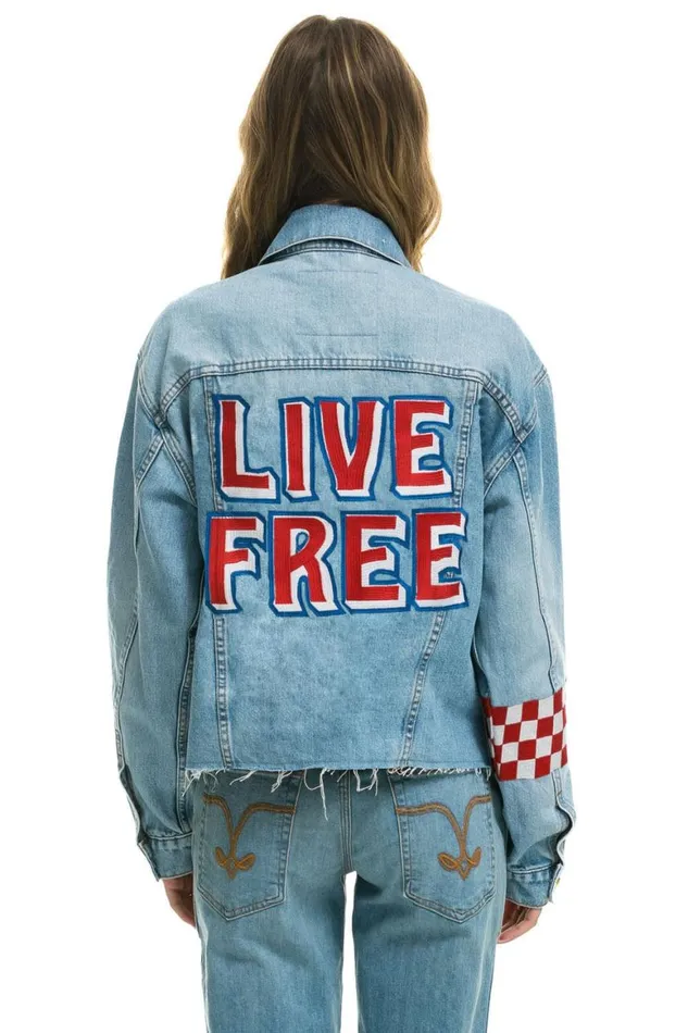 WomenMen Denim Aviator Nation Live Free Oversized Crop Denim Jacket 8211 Super Light WomenMen Denim Aviator Nation Live Free Oversized Crop Denim Jacket 8211 Super Light