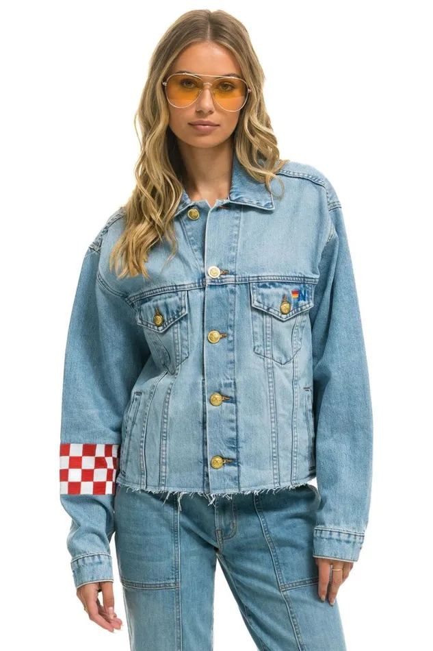 WomenMen Denim Aviator Nation Live Free Oversized Crop Denim Jacket 8211 Super Light