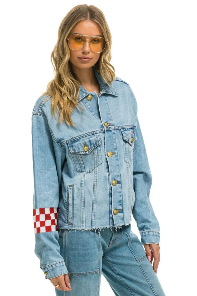 WomenMen Denim Aviator Nation Live Free Oversized Crop Denim Jacket 8211 Super Light