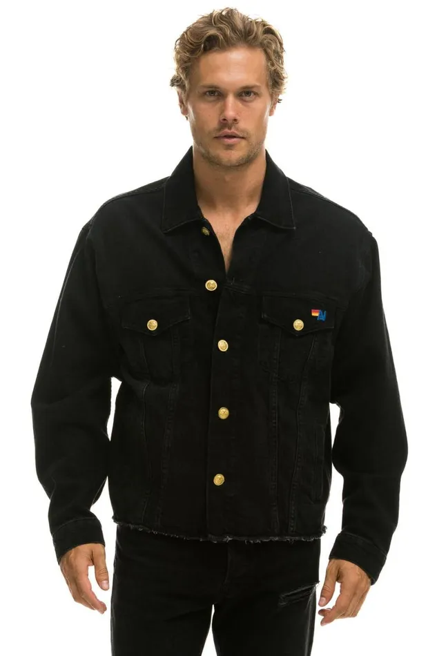 WomenMen Denim Aviator Nation Need For Speed Oversized Crop Denim Jacket 8211 Vintage Black