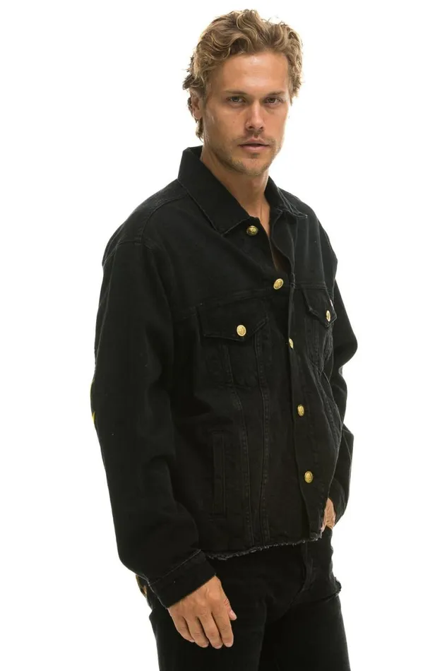 WomenMen Denim Aviator Nation Need For Speed Oversized Crop Denim Jacket 8211 Vintage Black