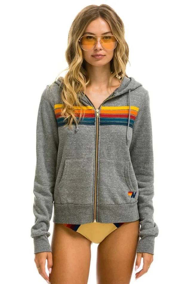 WomenMen Hoodies Aviator Nation 5 Stripe Hoodie 8211 Heather Grey