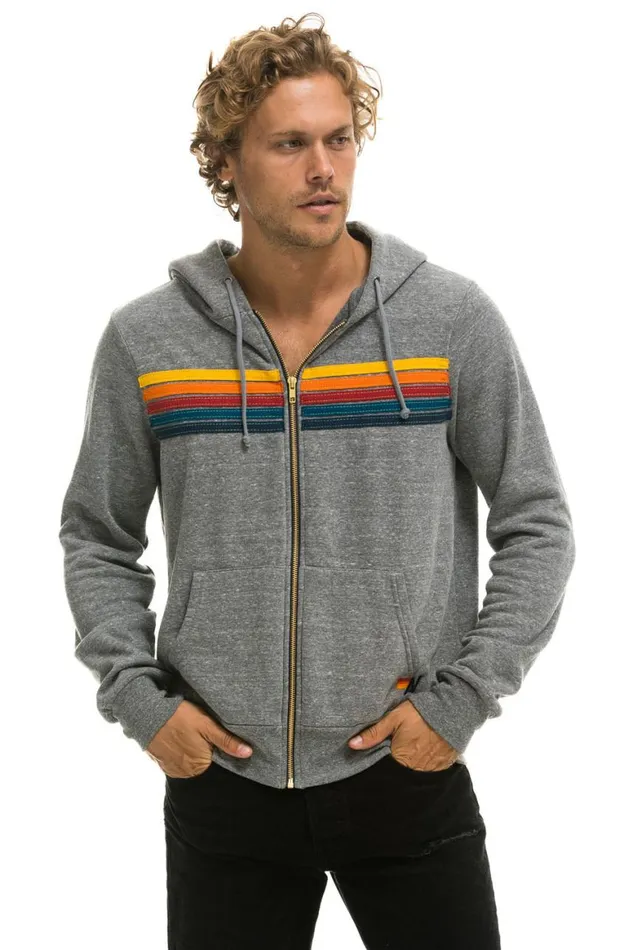 WomenMen Hoodies Aviator Nation 5 Stripe Hoodie 8211 Heather Grey