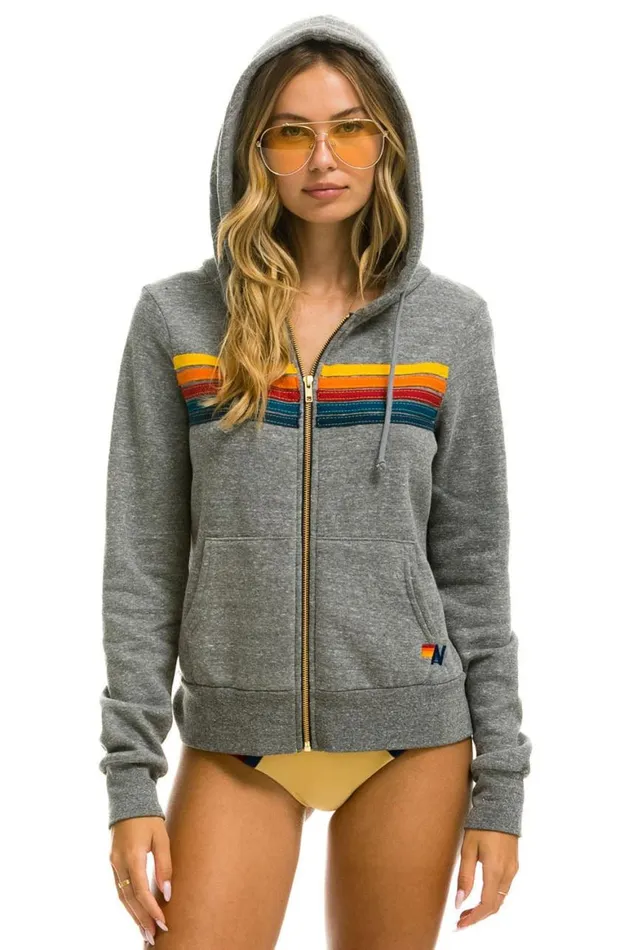 WomenMen Hoodies Aviator Nation 5 Stripe Hoodie 8211 Heather Grey