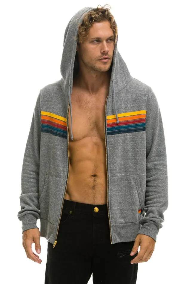 WomenMen Hoodies Aviator Nation 5 Stripe Hoodie 8211 Heather Grey