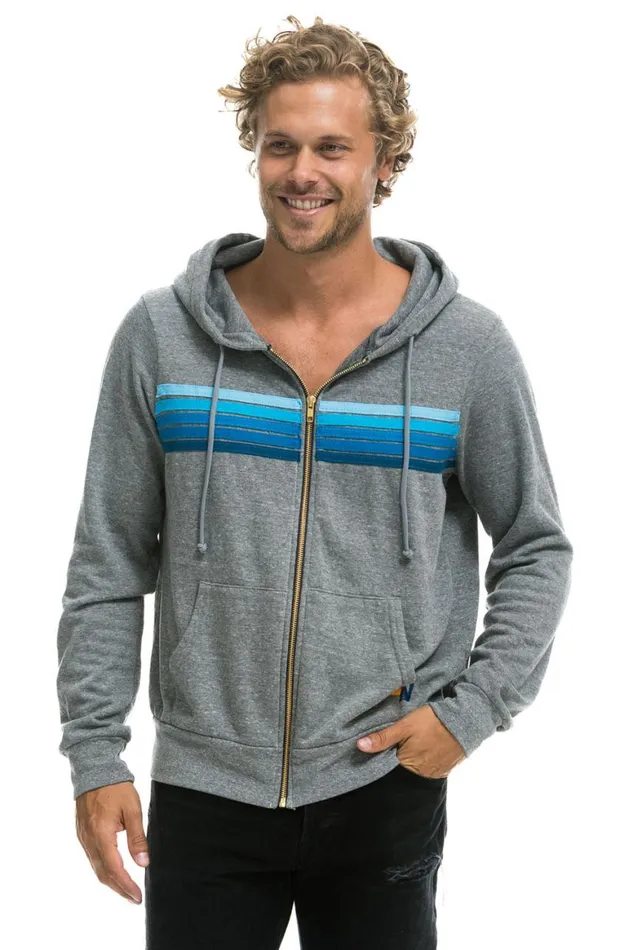 WomenMen Hoodies Aviator Nation 5 Stripe Hoodie 8211 Heather Grey Blue