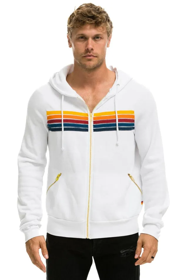 WomenMen Hoodies Aviator Nation 5 Stripe Zip Hoodie W Zip Pockets 8211 White