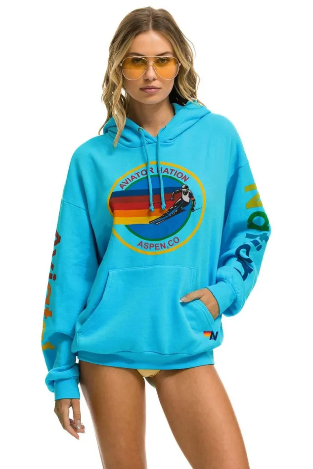 WomenMen Hoodies Aviator Nation Aspen Relaxed Pullover Hoodie 8211 Neon Blue