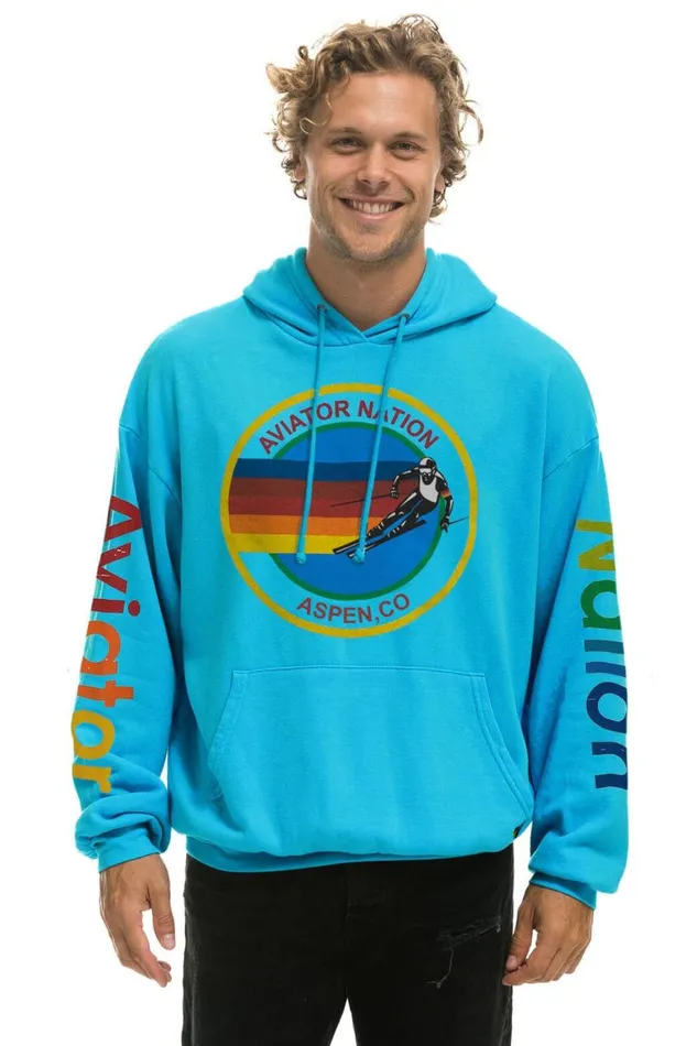 WomenMen Hoodies Aviator Nation Aspen Relaxed Pullover Hoodie 8211 Neon Blue