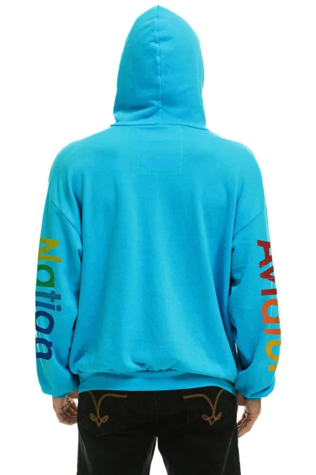 WomenMen Hoodies Aviator Nation Aspen Relaxed Pullover Hoodie 8211 Neon Blue