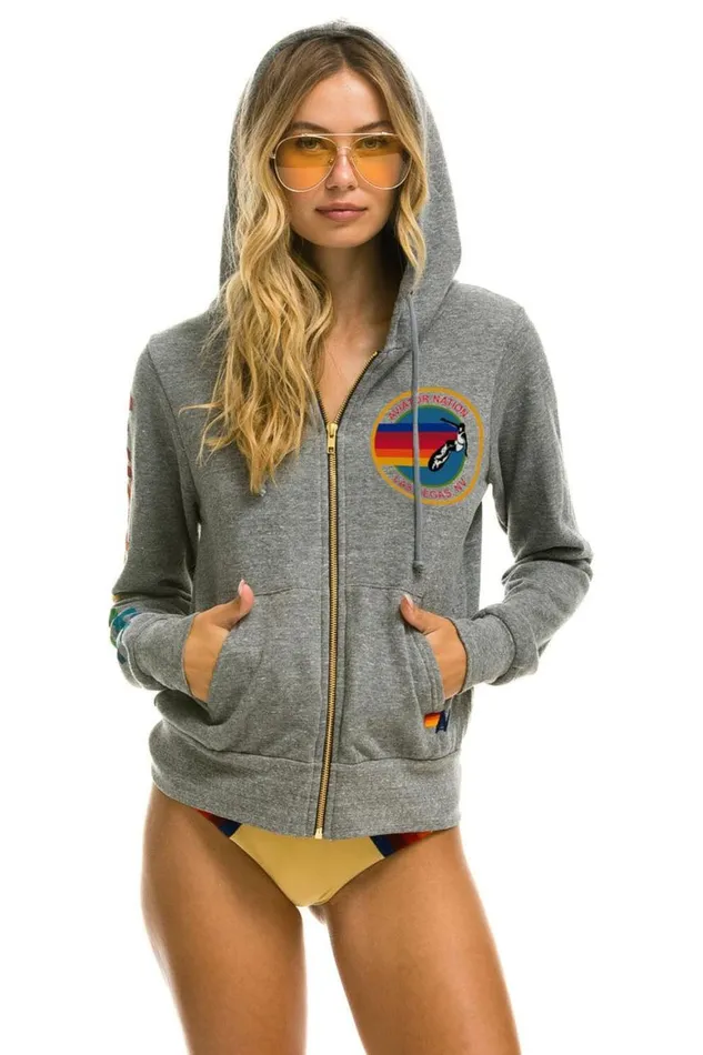WomenMen Hoodies Aviator Nation Las Vegas Zip Hoodie 8211 Heather Grey