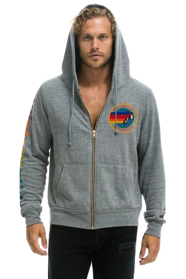 WomenMen Hoodies Aviator Nation Las Vegas Zip Hoodie 8211 Heather Grey
