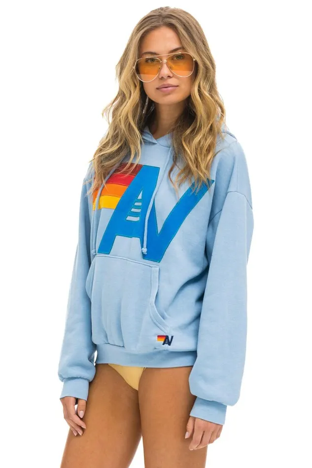 WomenMen Hoodies Aviator Nation Logo Stitch Pullover Relaxed Hoodie 8211 Ice