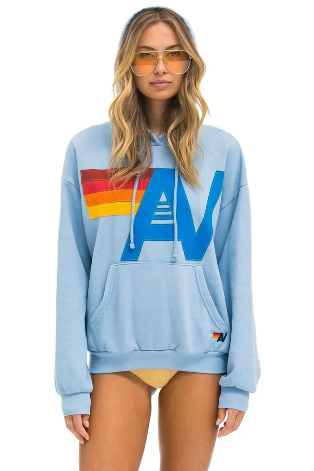 WomenMen Hoodies Aviator Nation Logo Stitch Pullover Relaxed Hoodie 8211 Ice