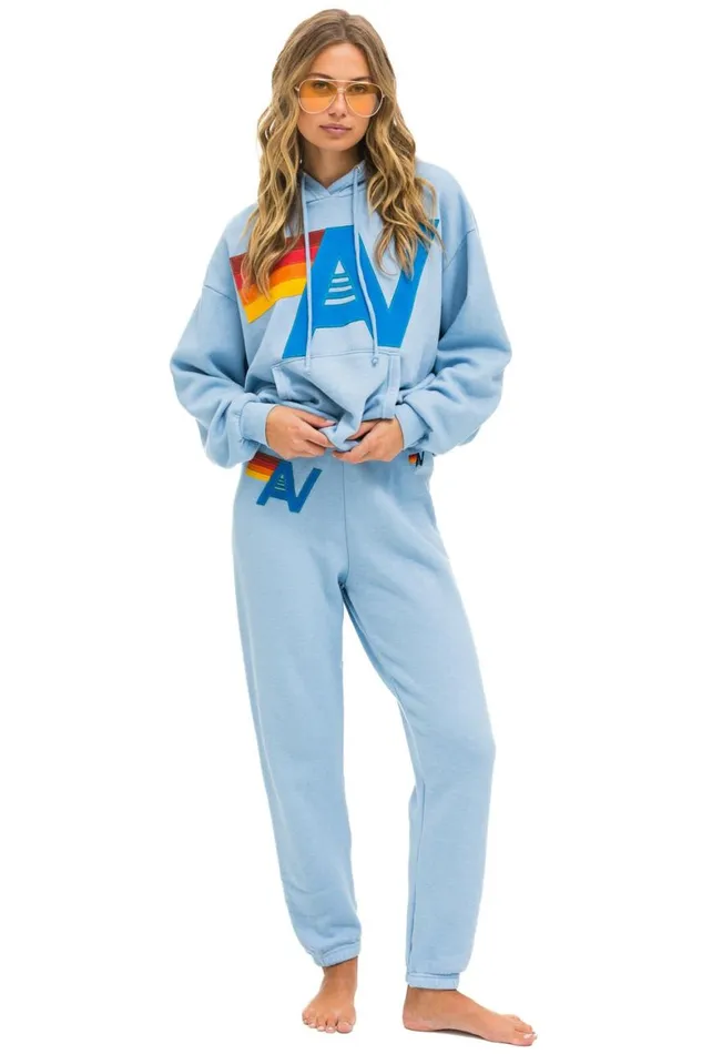 WomenMen Hoodies Aviator Nation Logo Stitch Pullover Relaxed Hoodie 8211 Ice
