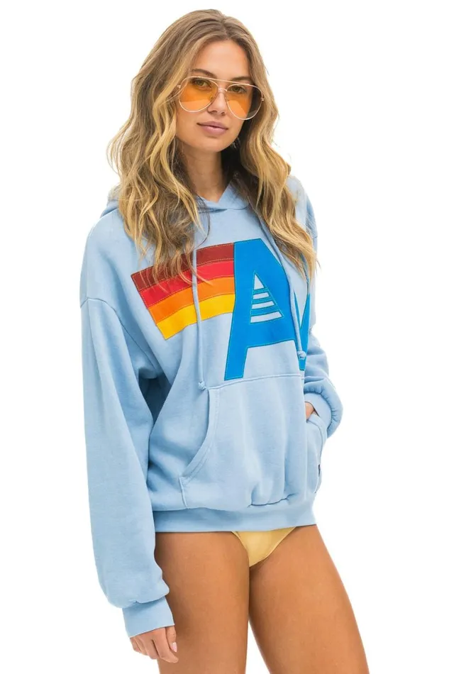WomenMen Hoodies Aviator Nation Logo Stitch Pullover Relaxed Hoodie 8211 Ice