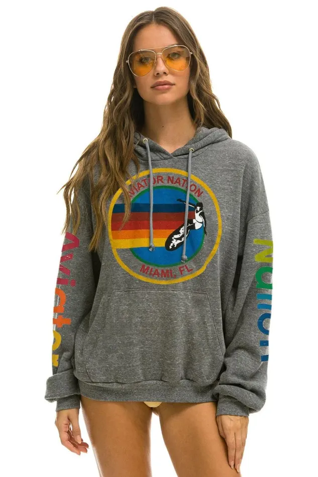 WomenMen Hoodies Aviator Nation Miami Relaxed Pullover Hoodie 8211 Heather Grey