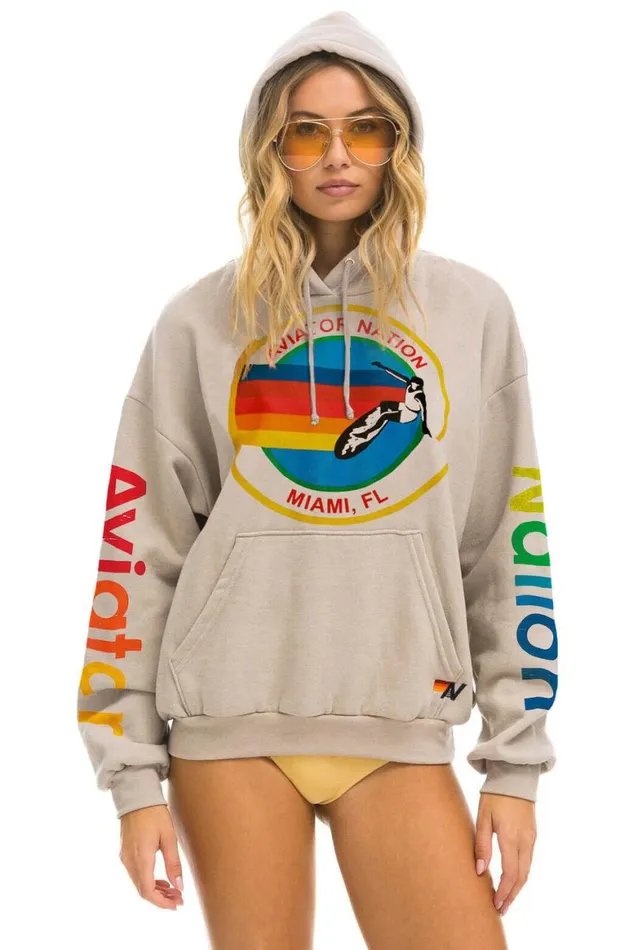WomenMen Hoodies Aviator Nation Miami Relaxed Pullover Hoodie 8211 Sand